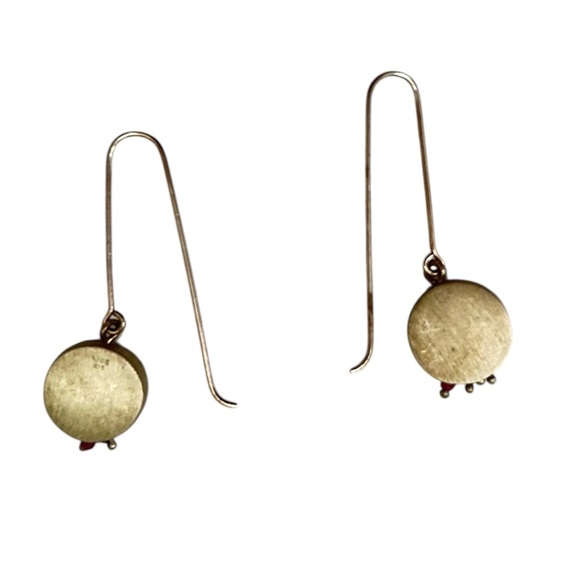 Artisan Bree 925 marked champagne gold & Red tiny stones Circle pierced Earrings - Picture 4 of 4